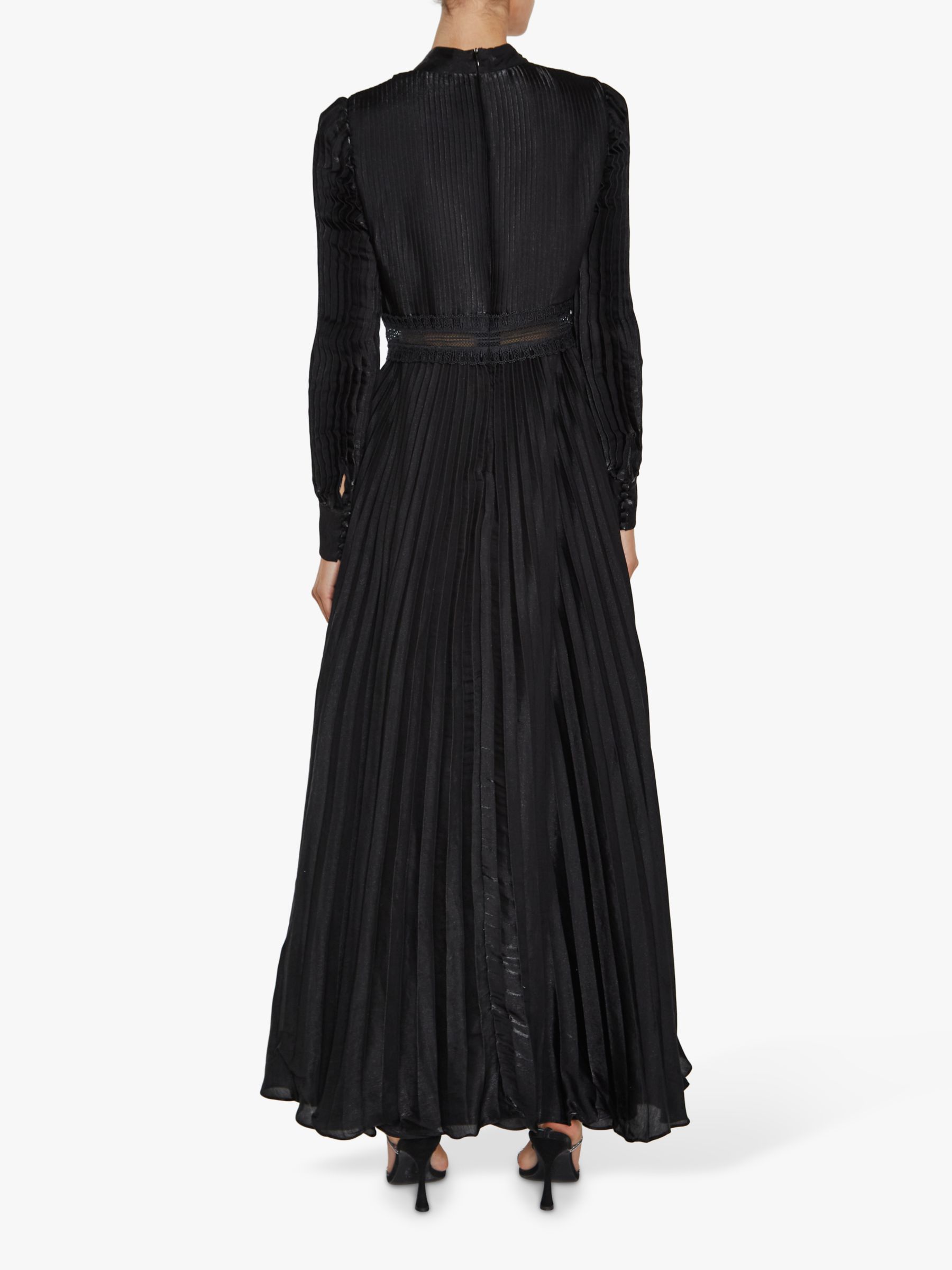 True Decadence Athena Pleated Long Sleeve Maxi Dress, Black, 6