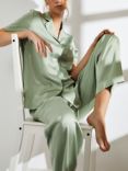 True Decadence Satin Pyjama Set, Sage Green