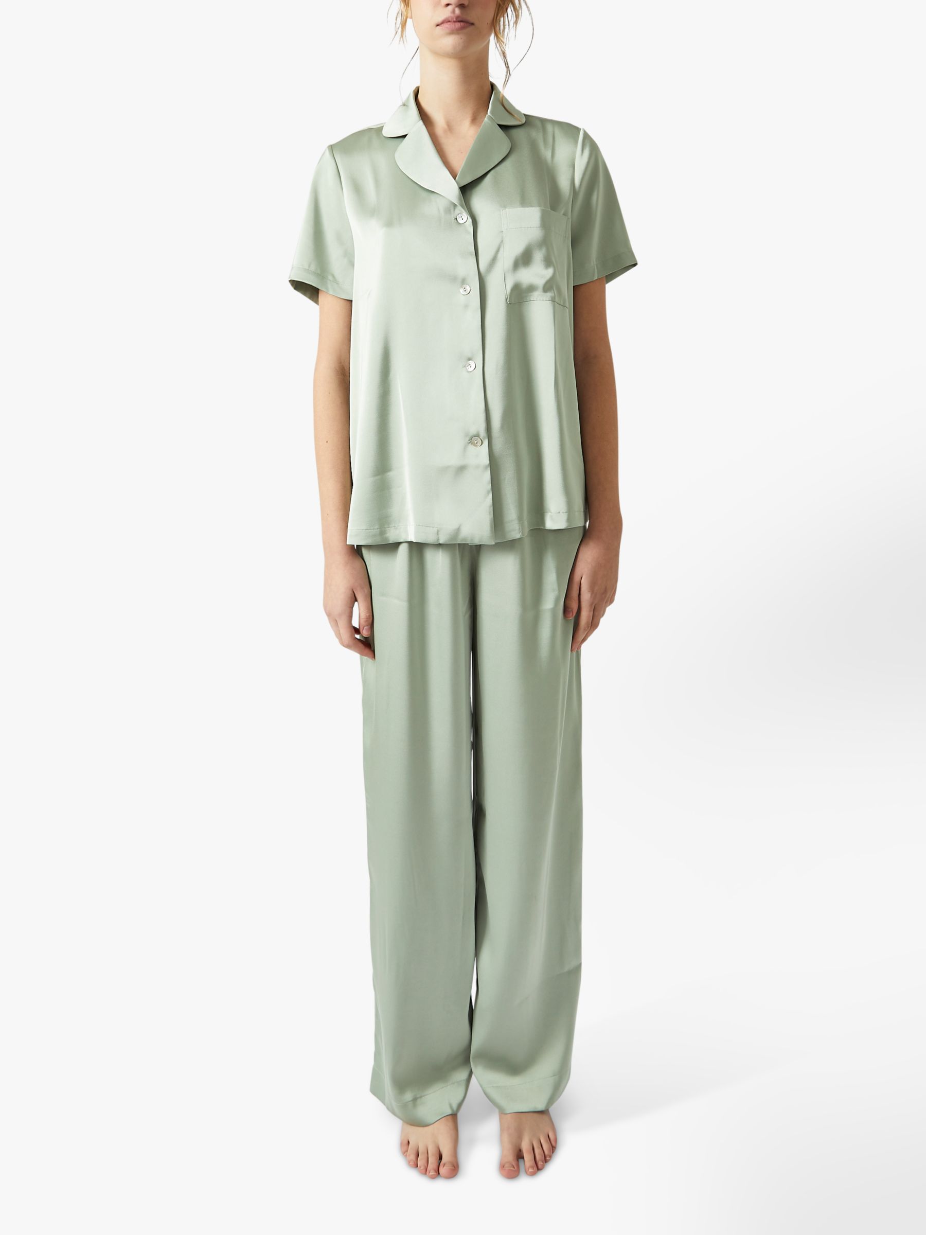 True Decadence Satin Pyjama Set, Sage Green at John Lewis & Partners