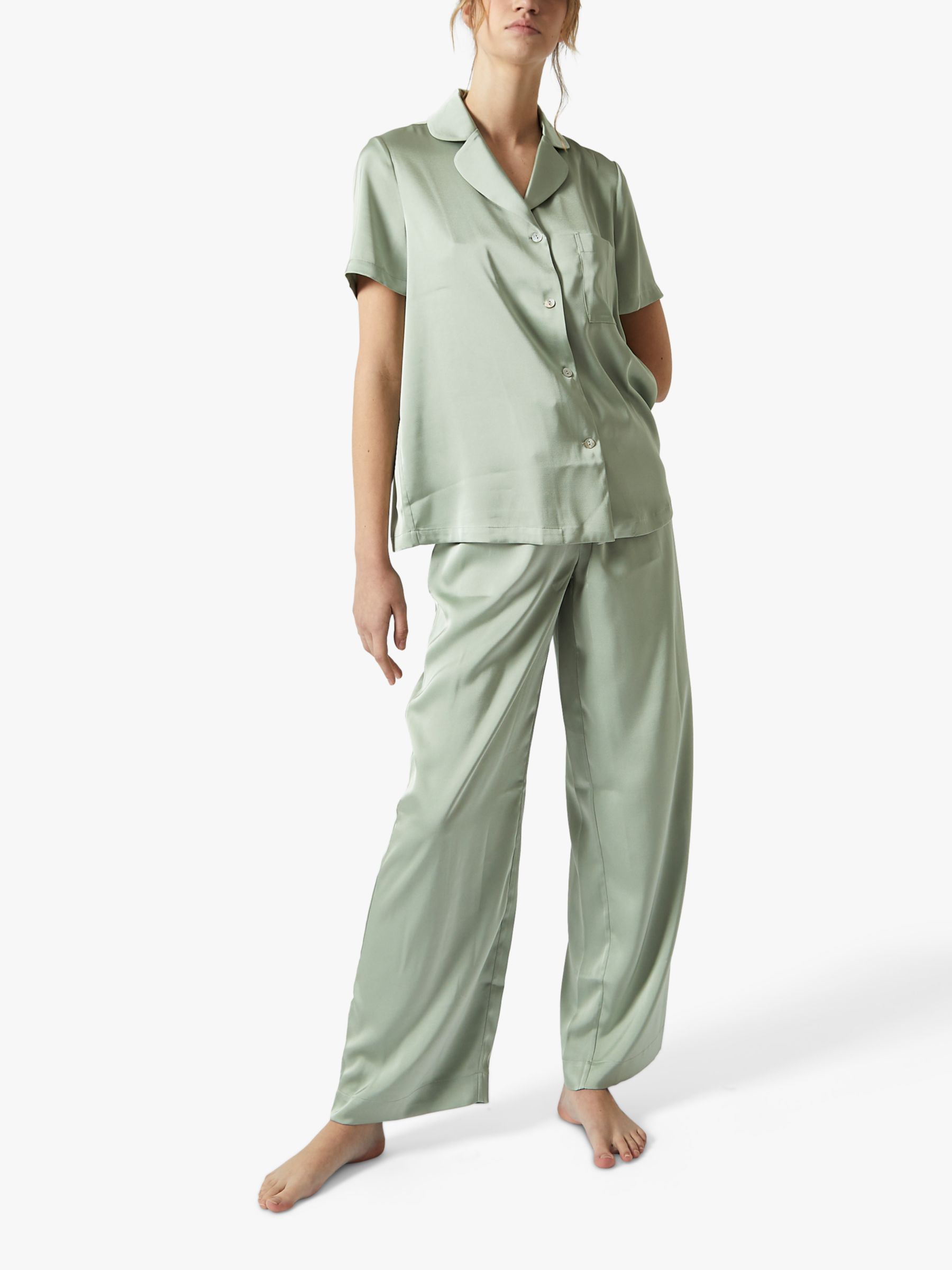 Buy True Decadence Satin Pyjama Set, Sage Green Online at johnlewis.com