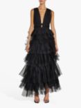 True Decadence Eliza Plunge Neck Layer Tulle Maxi Dress, Black