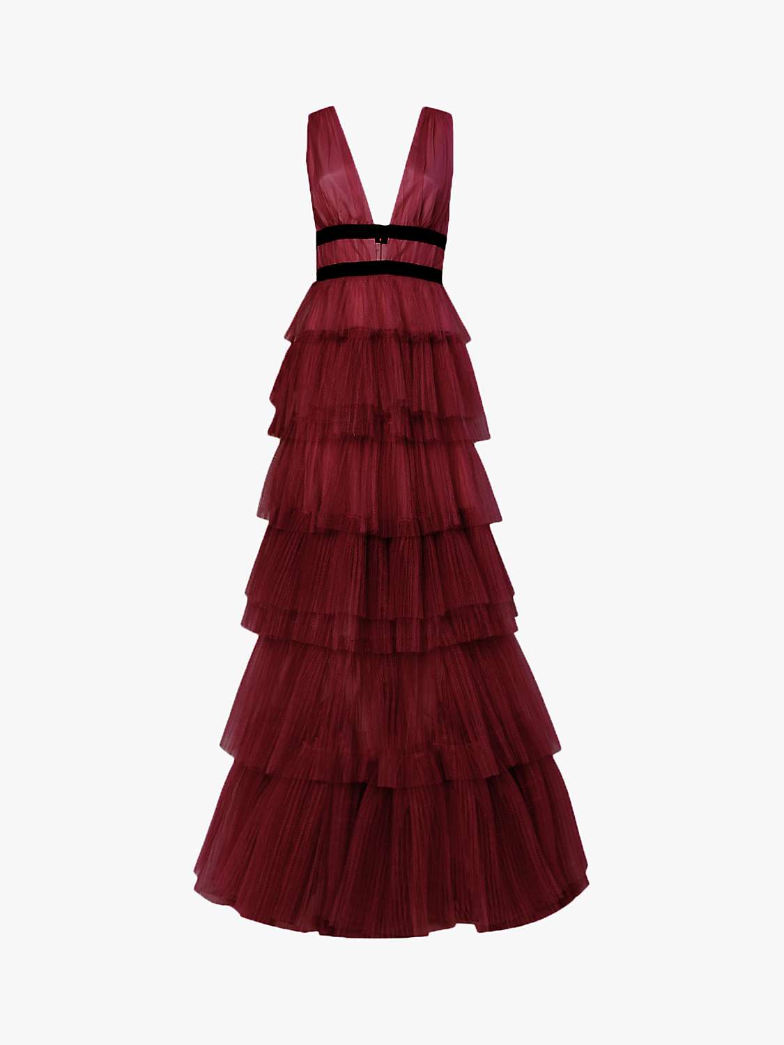 Buy True Decadence Eliza Plunge Neck Layer Tulle Maxi Dress, Burgundy Online at johnlewis.com