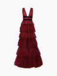 True Decadence Eliza Plunge Neck Layer Tulle Maxi Dress, Burgundy