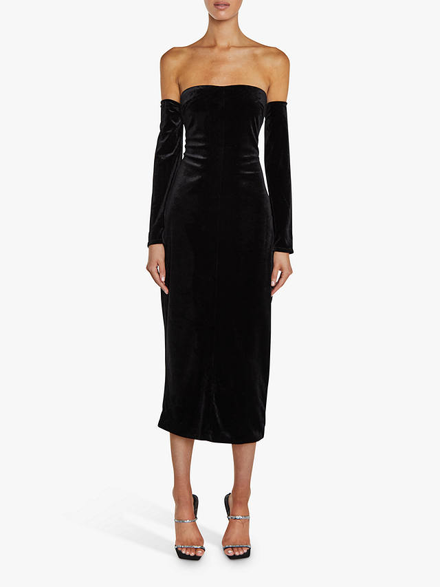True Decadence Bardot Fitted Midi Dress, Black