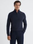 Reiss Tempo Wool Blend Long Sleeve Half Zip Jumper, Navy