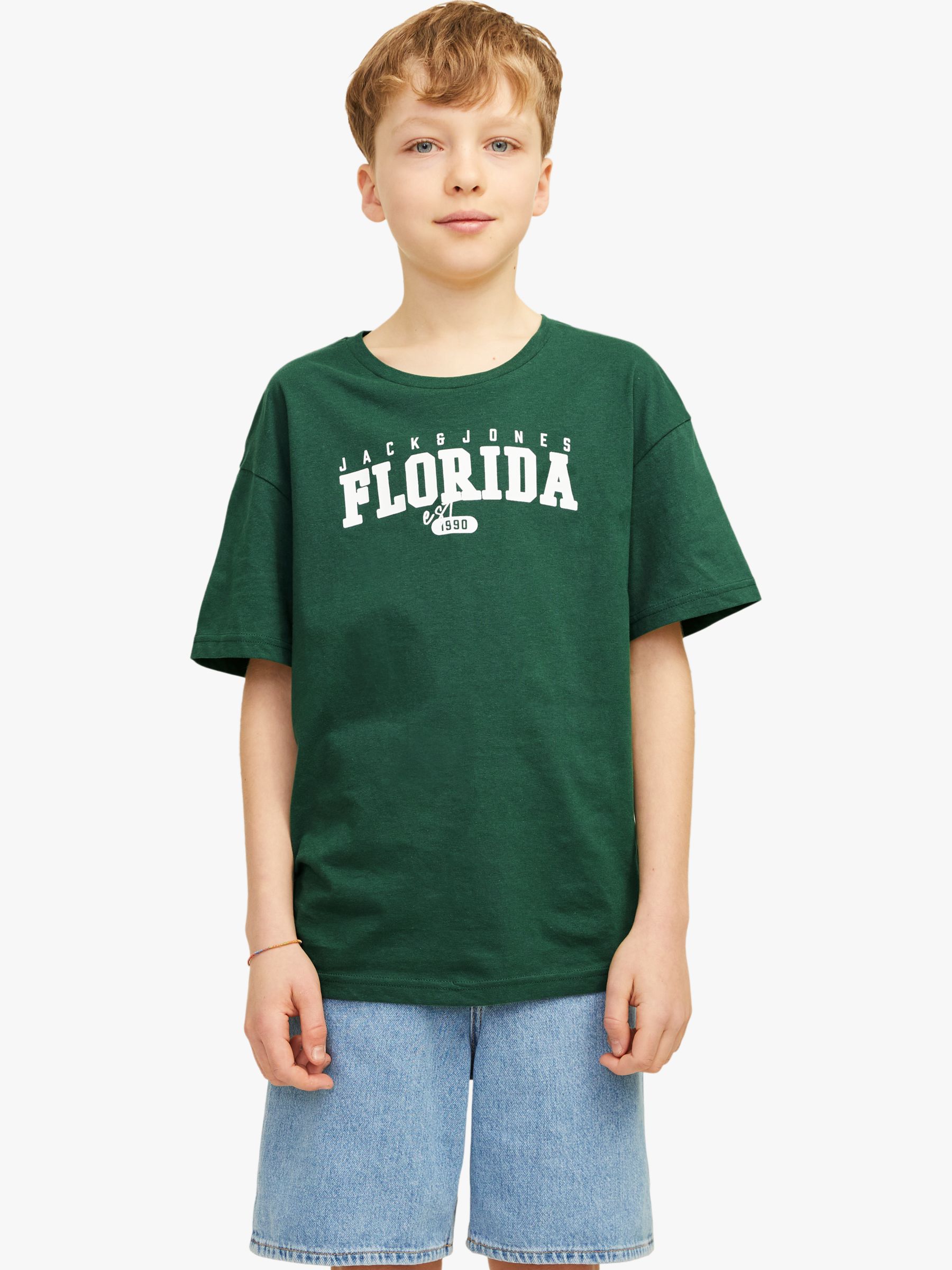 Jack Jones Kids' Cory Florida Cotton T-Shirt, Dark Green, 14 years