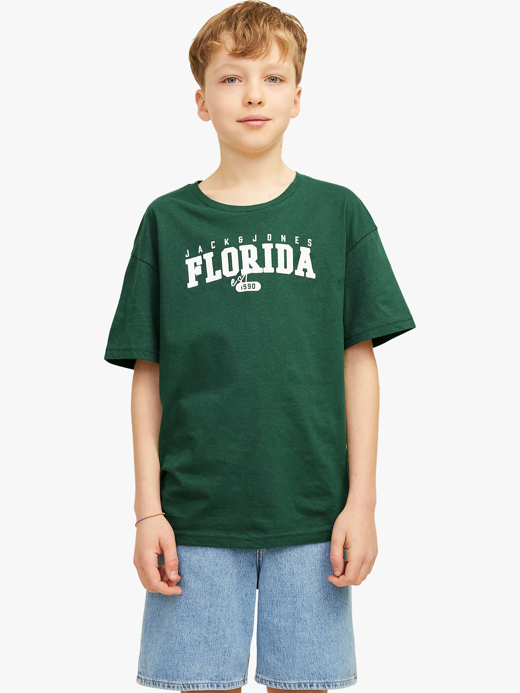 Buy Jack Jones Kids' Cory Florida Cotton T-Shirt, Dark Green Online at johnlewis.com