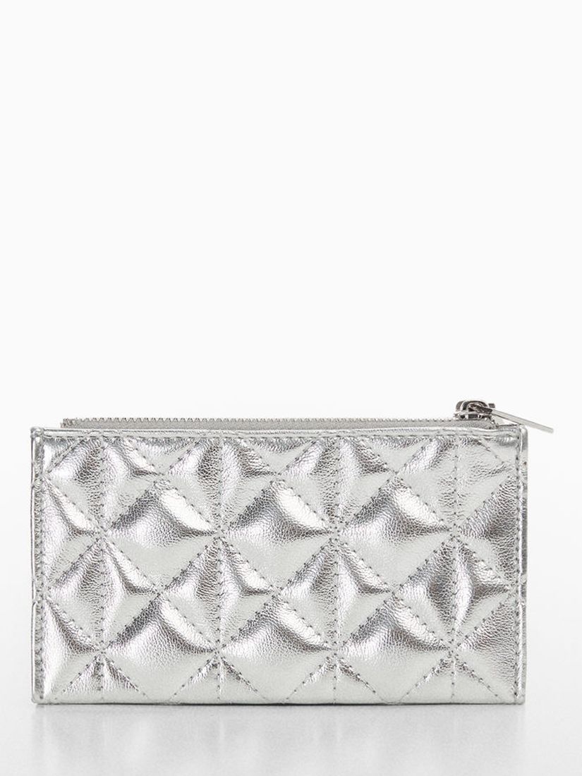 Mango Quark Quilted Dual Compartment Purse, Silver at John Lewis & Partners