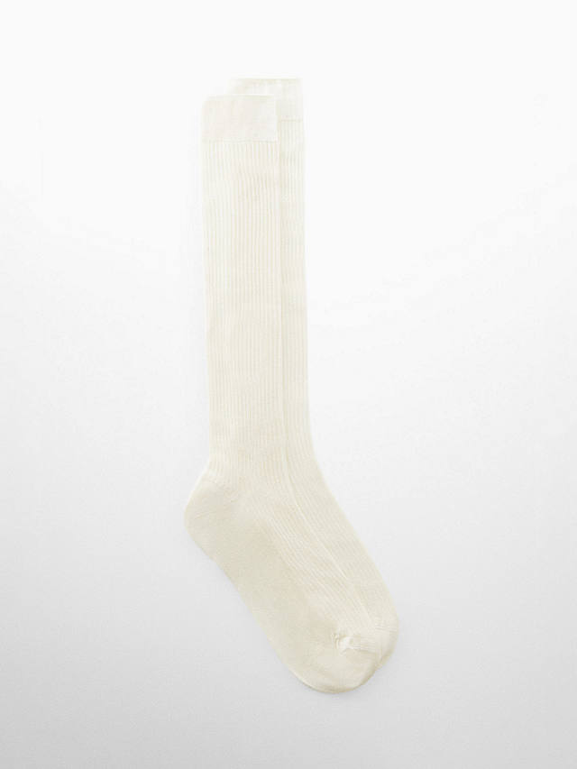 Mango Long Ribbed Socks, Light Beige