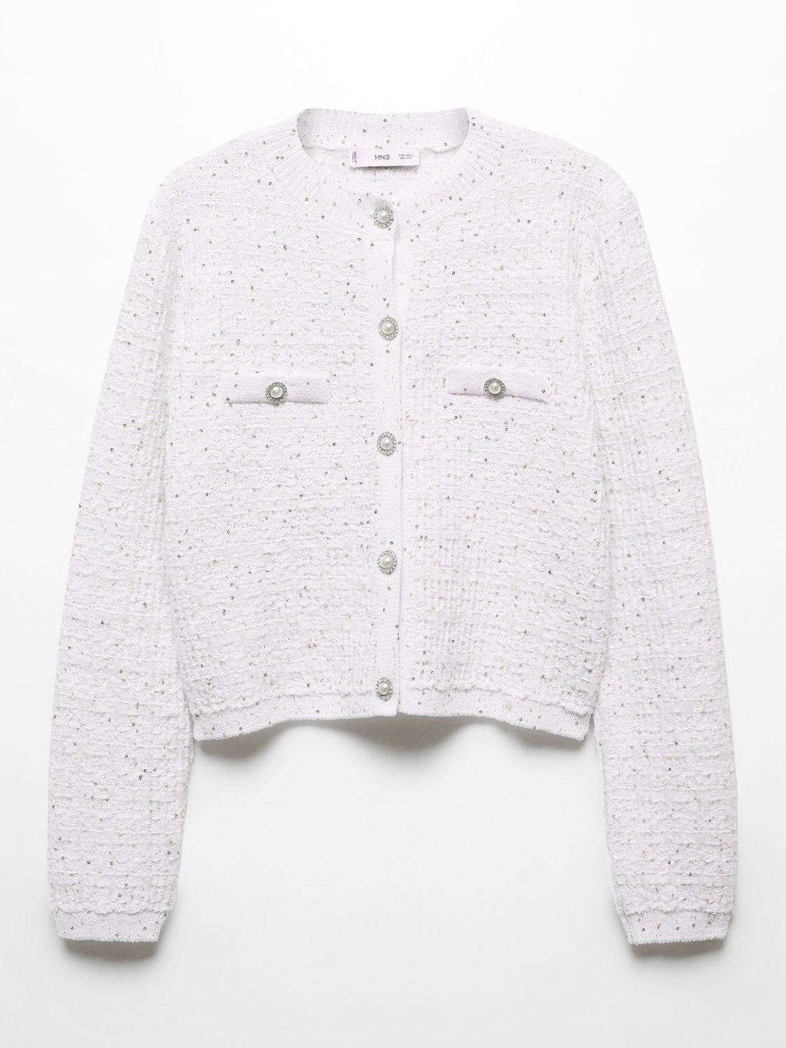 Mango Naomi Tweed Cardigan, Light Beige at John Lewis & Partners