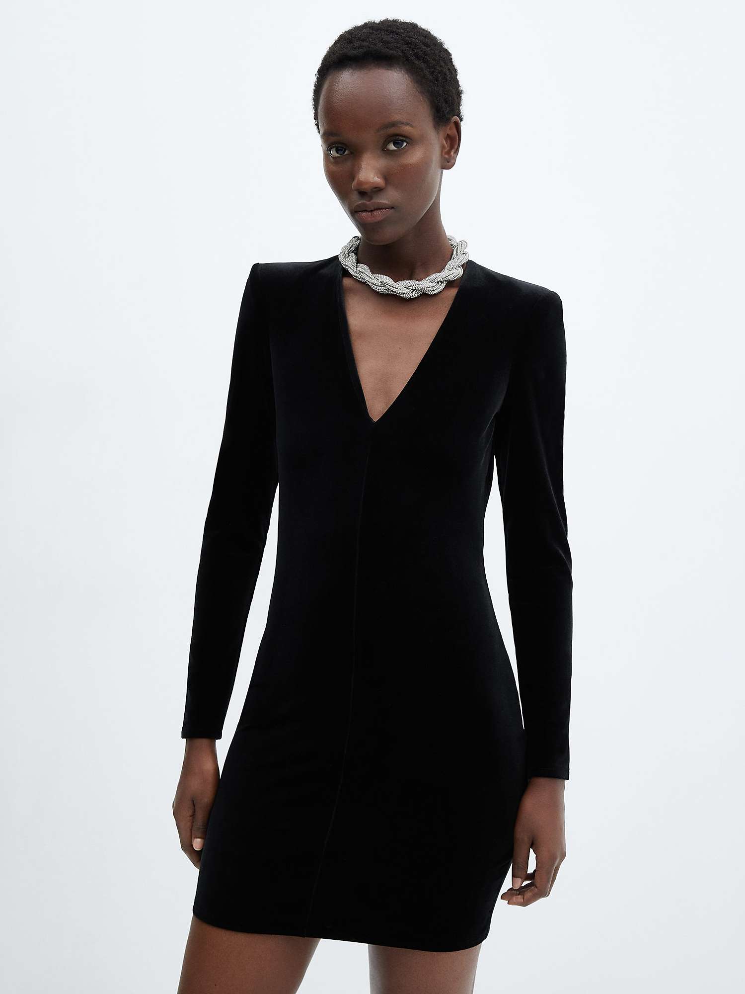 Buy Mango Velvet Shoulder Pad Mini Dress, Black Online at johnlewis.com
