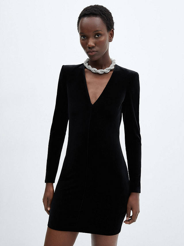 Mango Velvet Shoulder Pad Mini Dress, Black