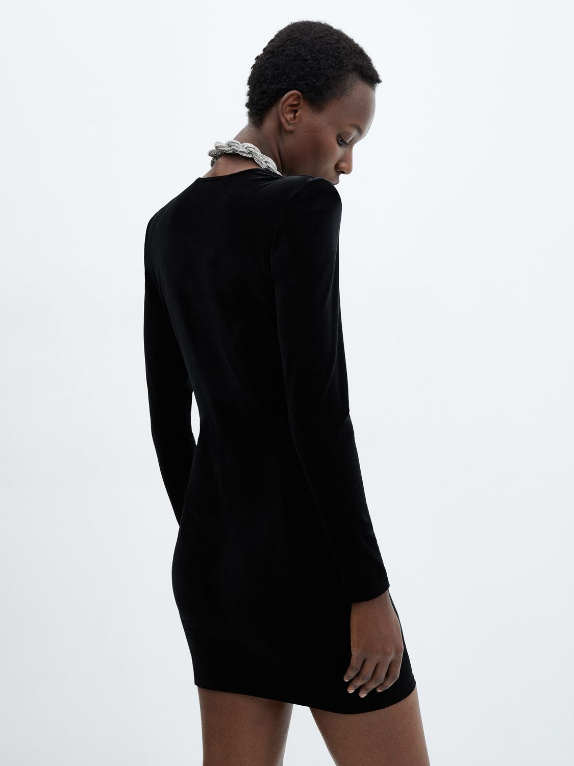 Mango Velvet Shoulder Pad Mini Dress, Black at John Lewis & Partners