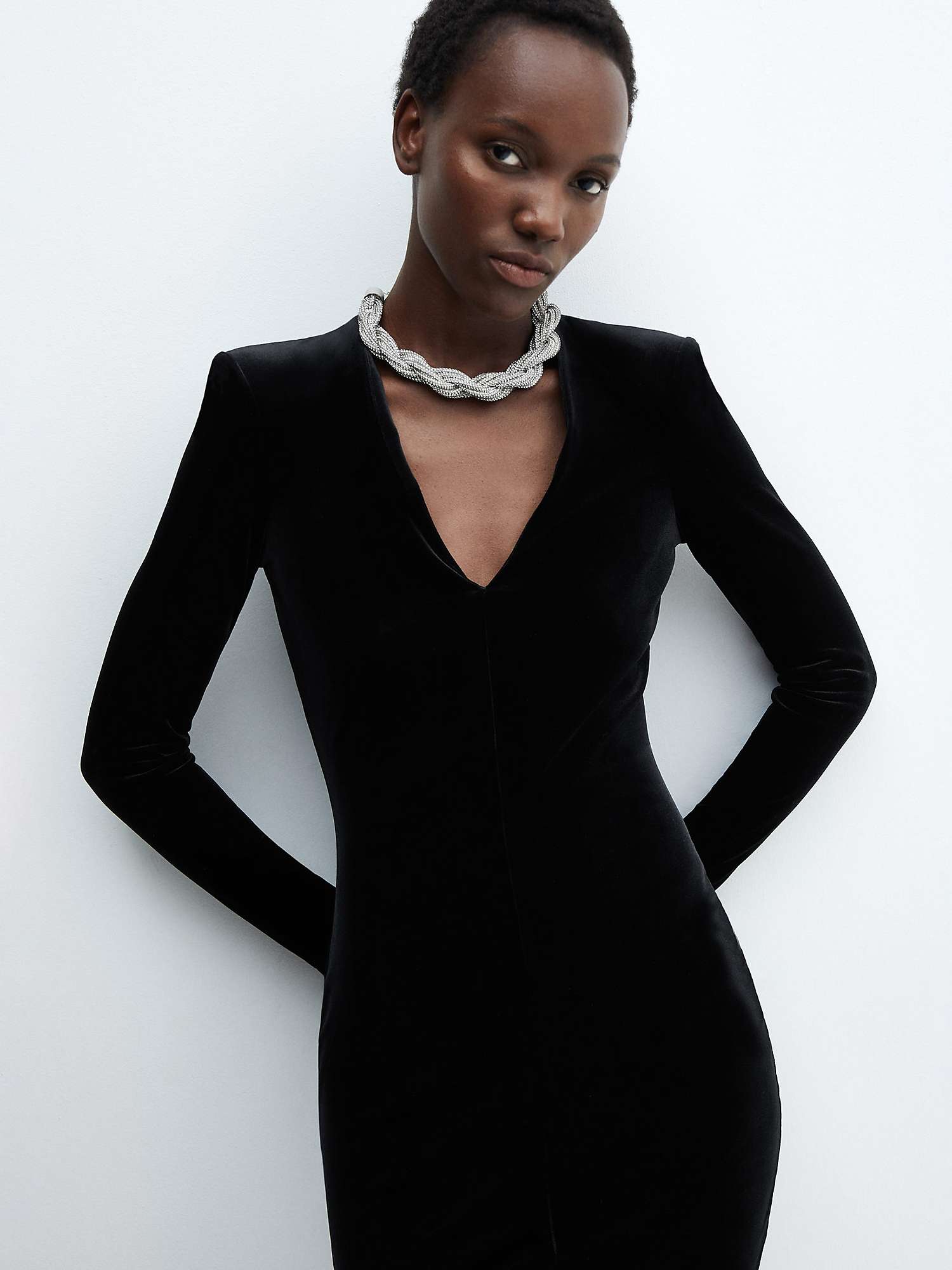 Buy Mango Velvet Shoulder Pad Mini Dress, Black Online at johnlewis.com