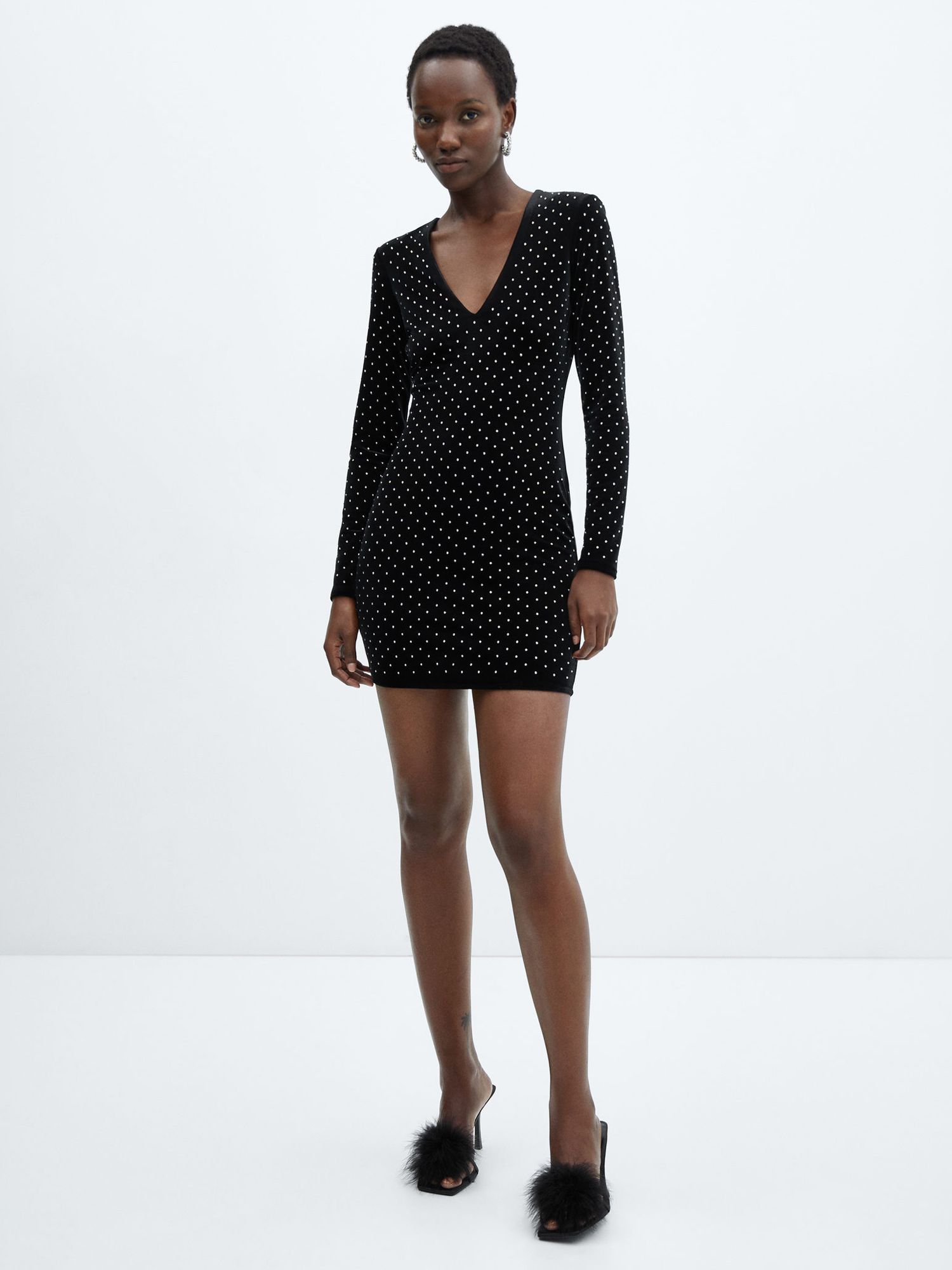 Mango Xtach Velvet Sequin Mini Dress, Black at John Lewis & Partners