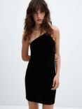 Mango Xasil Asymmetric Velvet Dress, Black