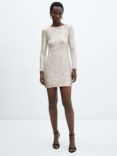 Mango Xlenjuel Sequin Mini Dress, Light Beige
