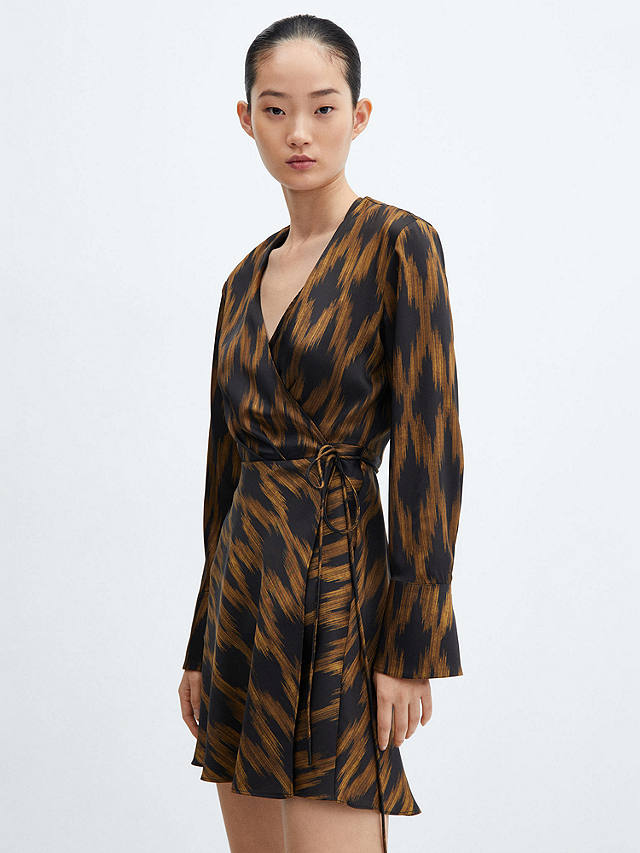 Mango Rombi Print Wrap Dress, Black/Multi at John Lewis & Partners