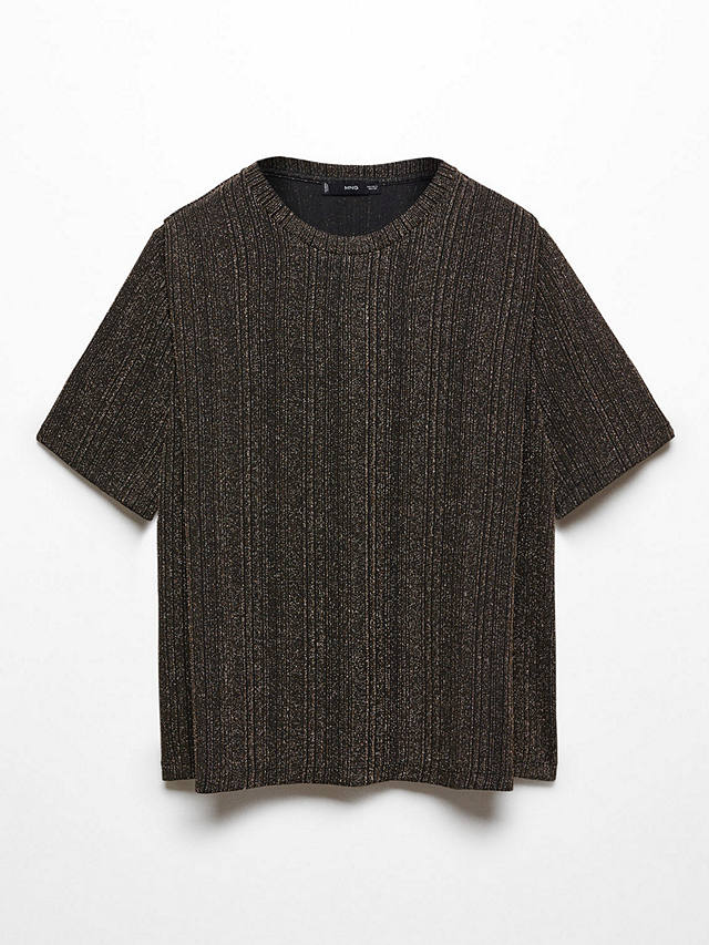 Mango Xluri Metallic Stripe T-Shirt, Black/Gold