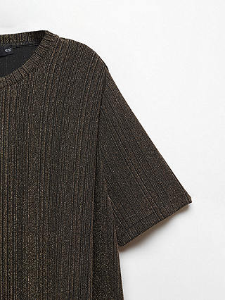 Mango Xluri Metallic Stripe T-Shirt, Black/Gold