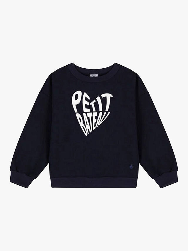 Petit Bateau Kids' Fleece Sweatshirt, Navy/White