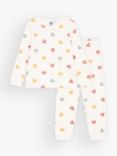 Petit Bateau Kids' Heart Print Velour Pyjamas, Marshmallow/Multi