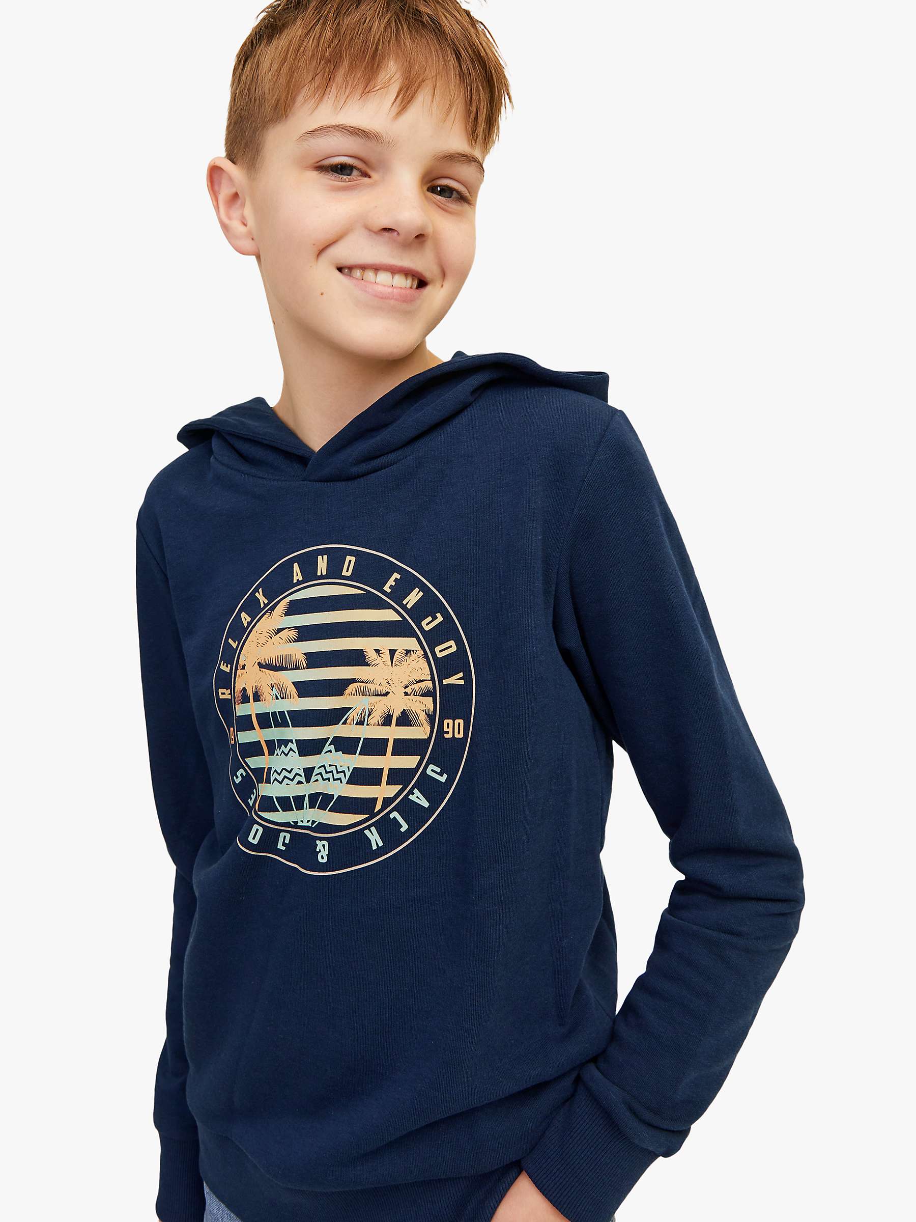 Buy Jack & Jones Kids' Summer Vibes Logo Hooded Sweatshirt, Navy Online at johnlewis.com
