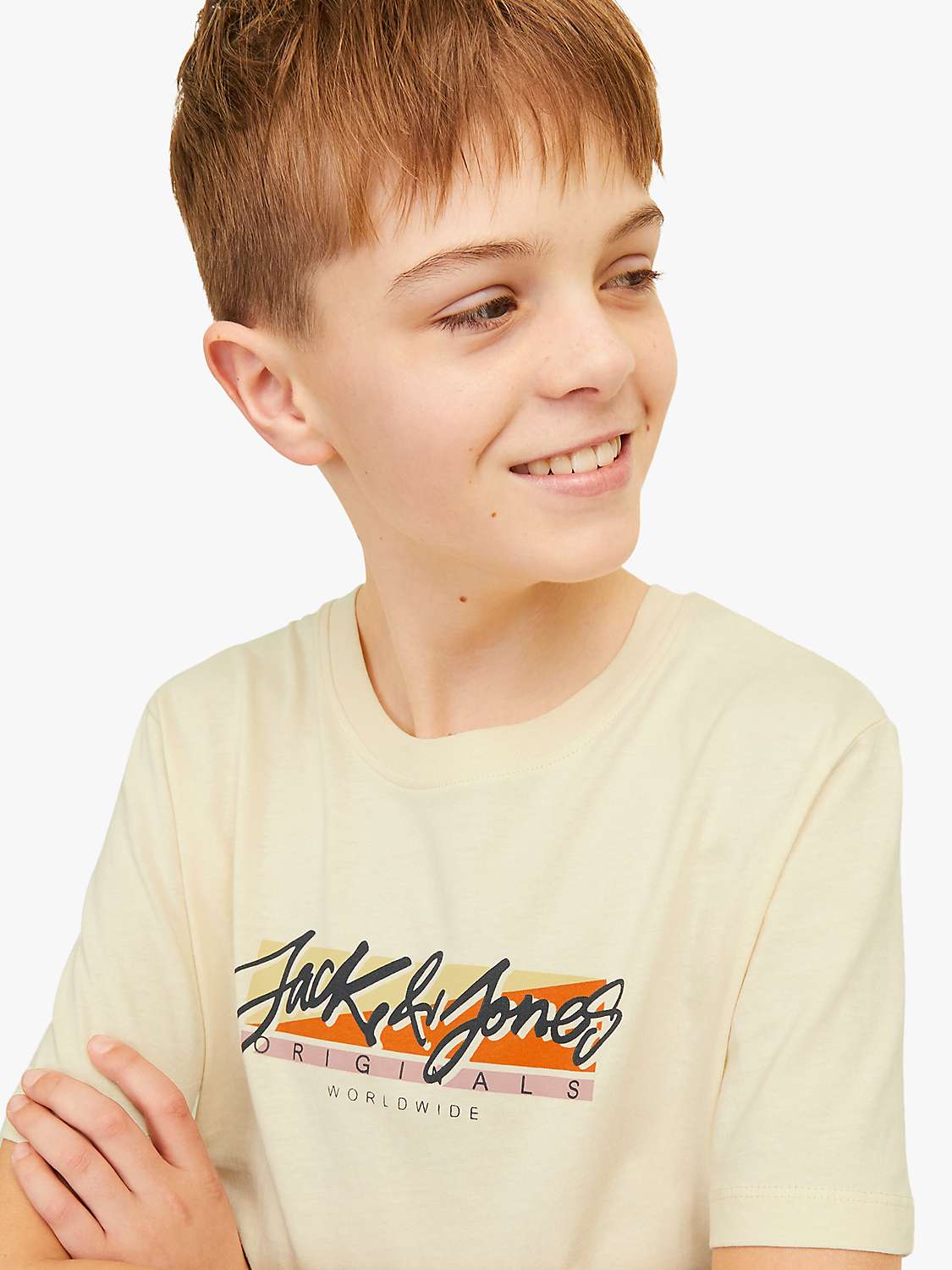 Buy Jack & Jones Kids' Welcome Summer Logo Crew Neck T-Shirt, Yellow Online at johnlewis.com