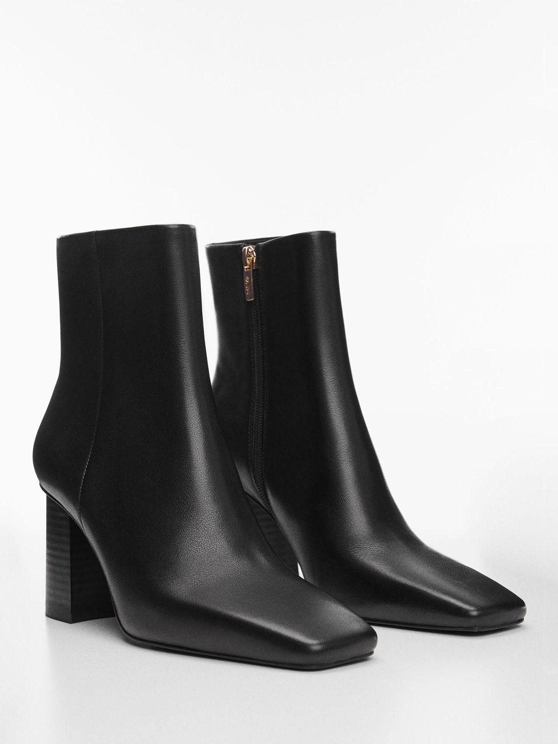 Mango Guindo Square Toe Leather Ankle Boots, Black at John Lewis & Partners