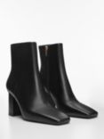 Mango Guindo Square Toe Leather Ankle Boots, Black