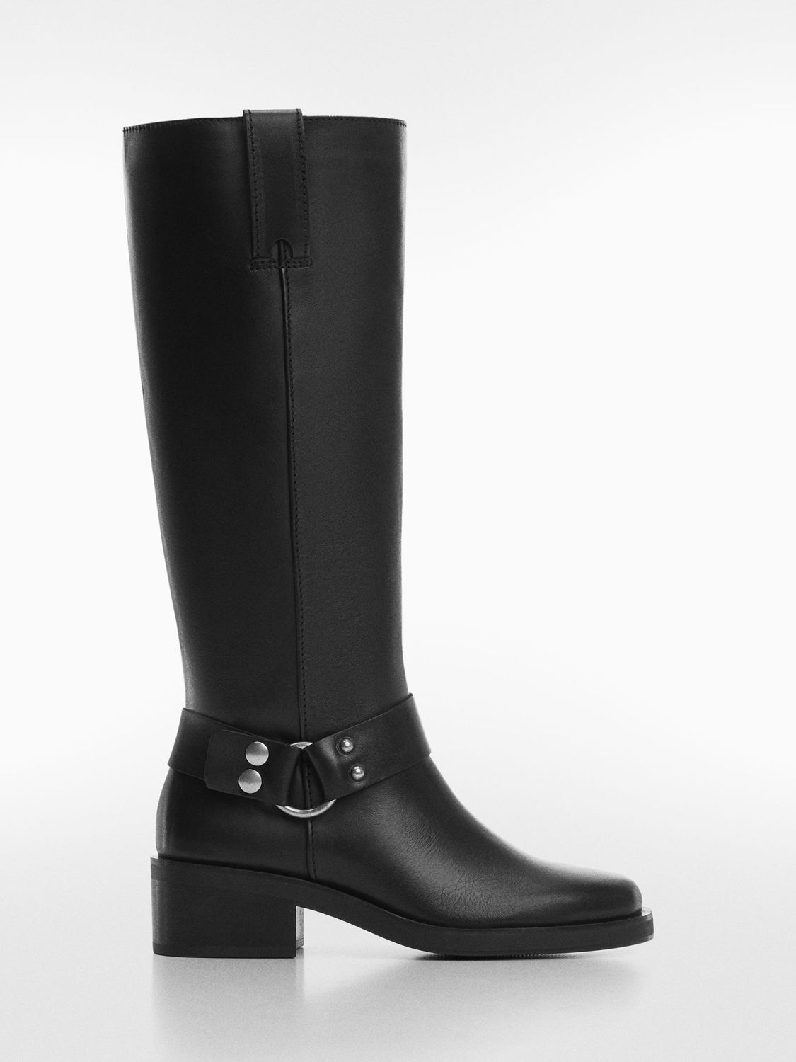 Mango Sonar Leather Buckle Boots, Black at John Lewis & Partners