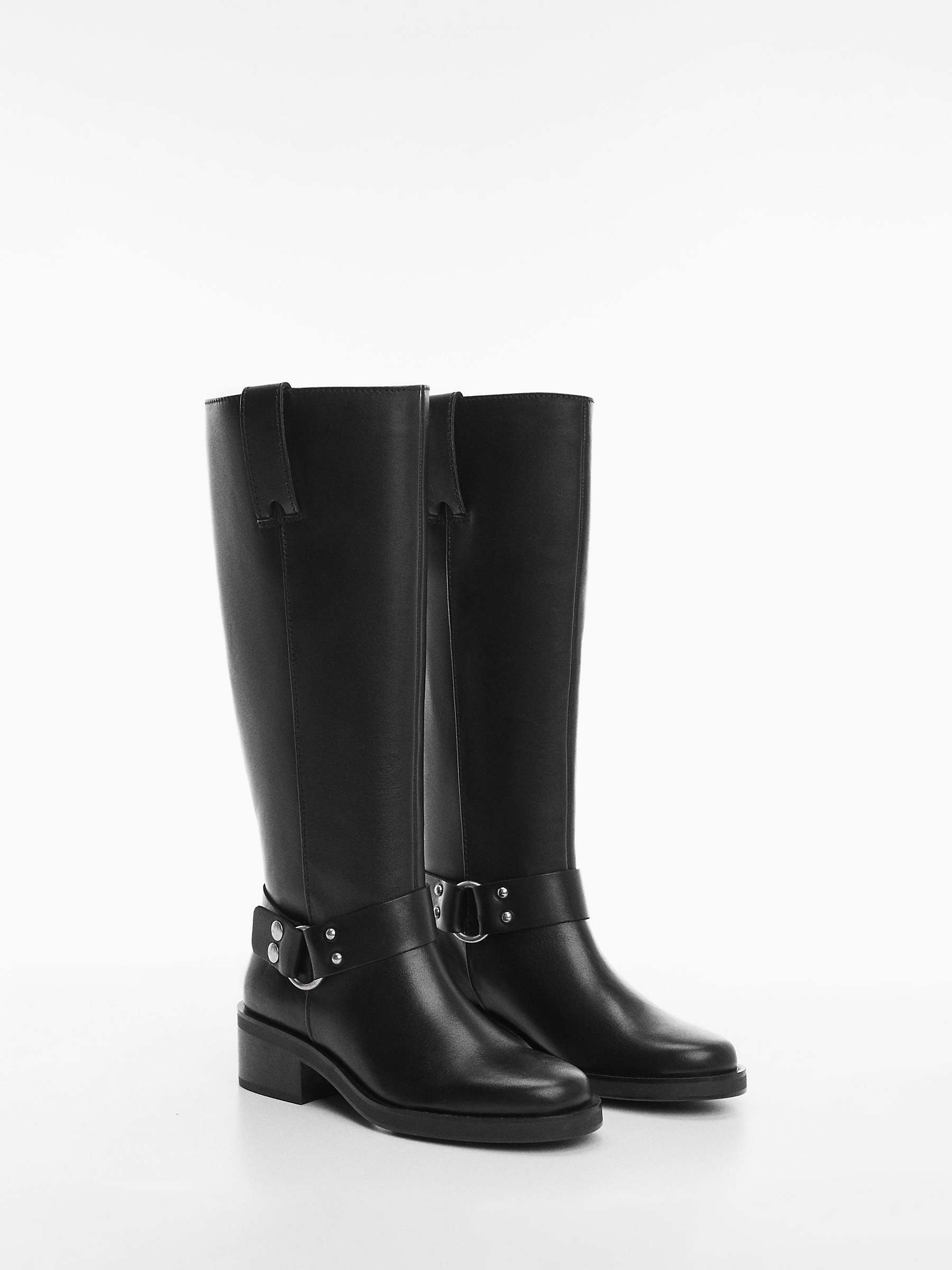 Buy Mango Sonar Leather Buckle Boots, Black Online at johnlewis.com