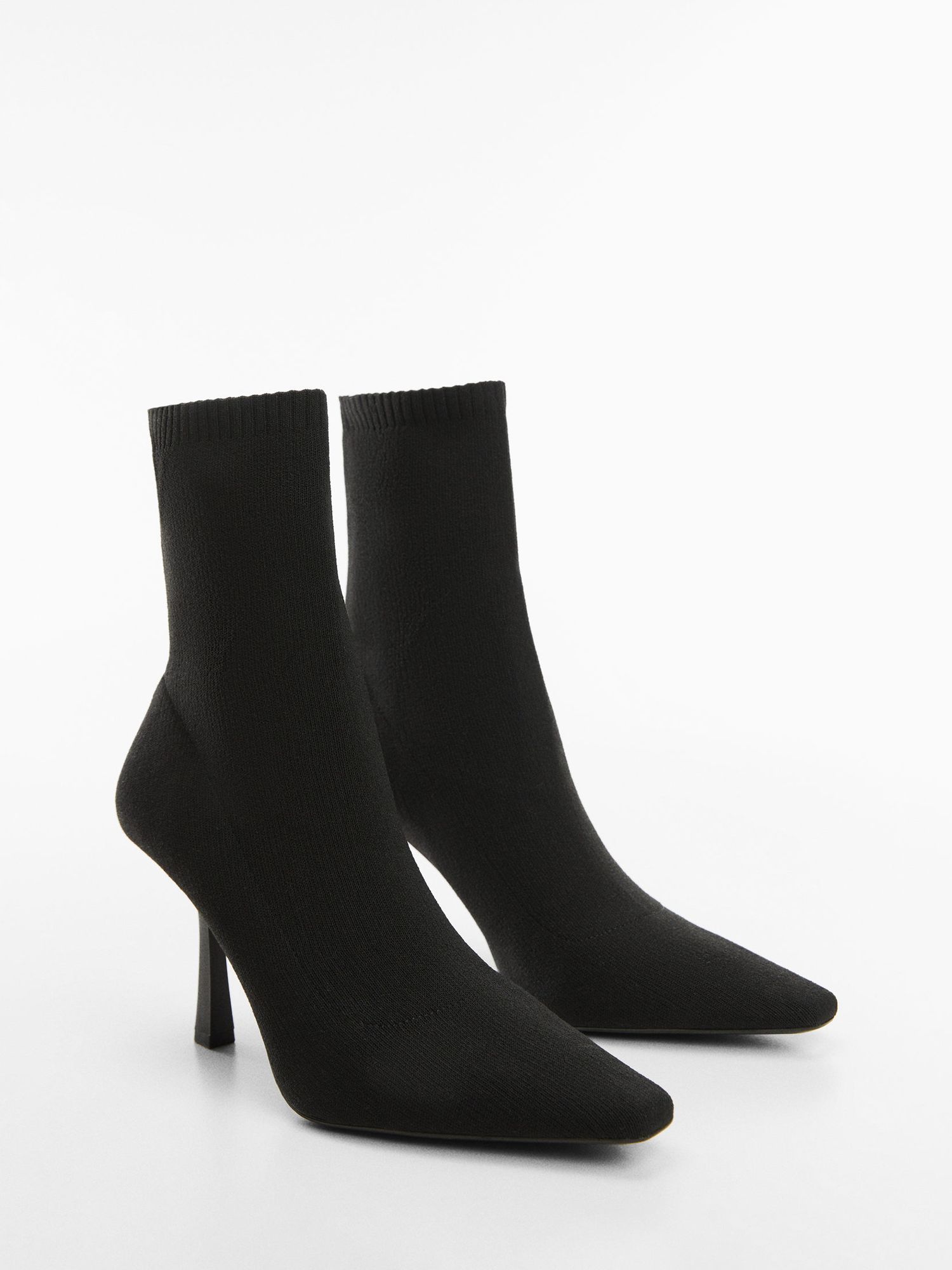 Mango Mirta Heeled Sock Boots, Black at John Lewis & Partners