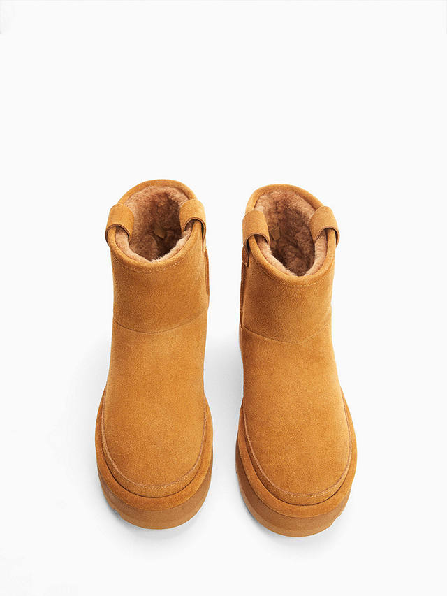 Mango Pineda Fur Interior Leather Ankle Boots, Medium Brown