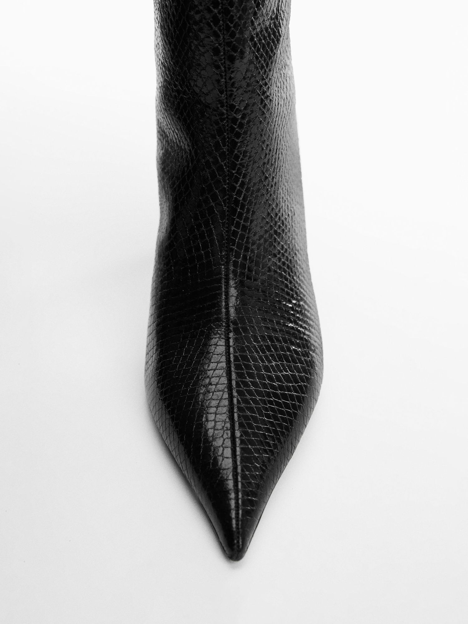 Mango Amalia Snakeskin Pointed Boots, Black, 5
