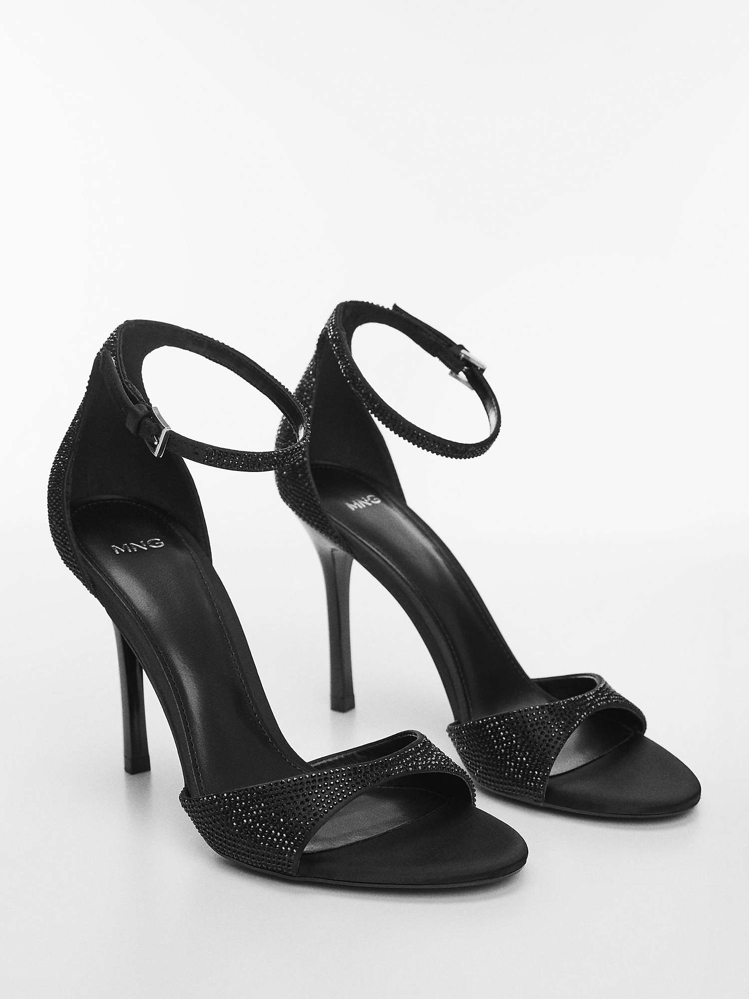 Buy Mango Haka Rhinestone Detail Heeled Sandals, Black Online at johnlewis.com