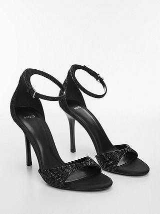 Mango Haka Rhinestone Detail Heeled Sandals, Black