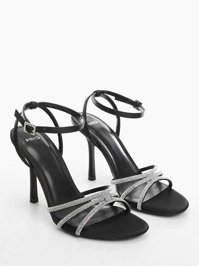 Mango Cora Rhinestone Strap Heeled Sandals, Black