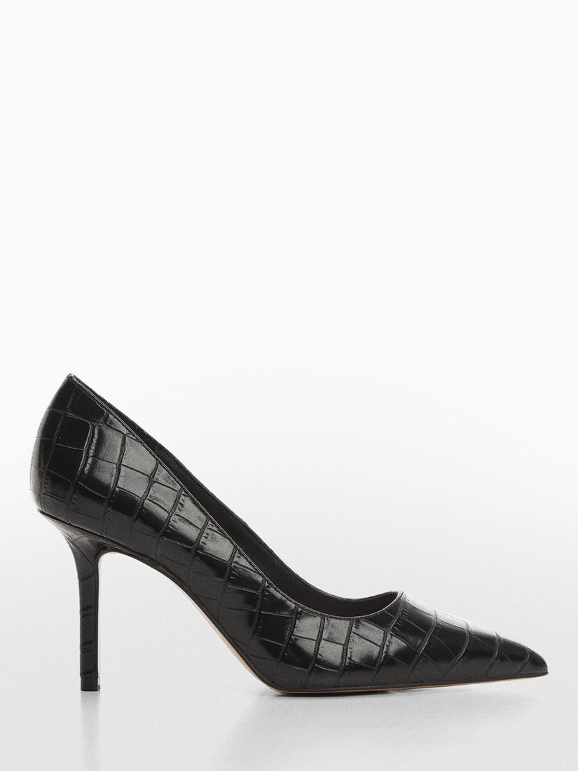 Mango Lora Crocodile Skin Heeled Shoes, Black, 2