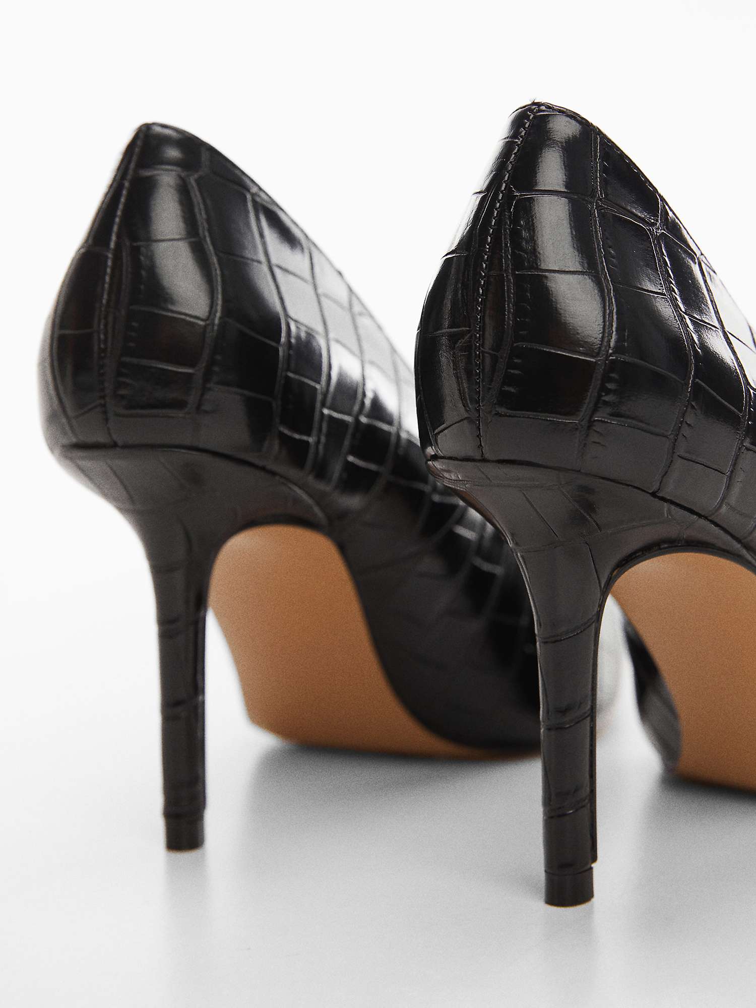 Buy Mango Lora Crocodile Skin Heeled Shoes, Black Online at johnlewis.com