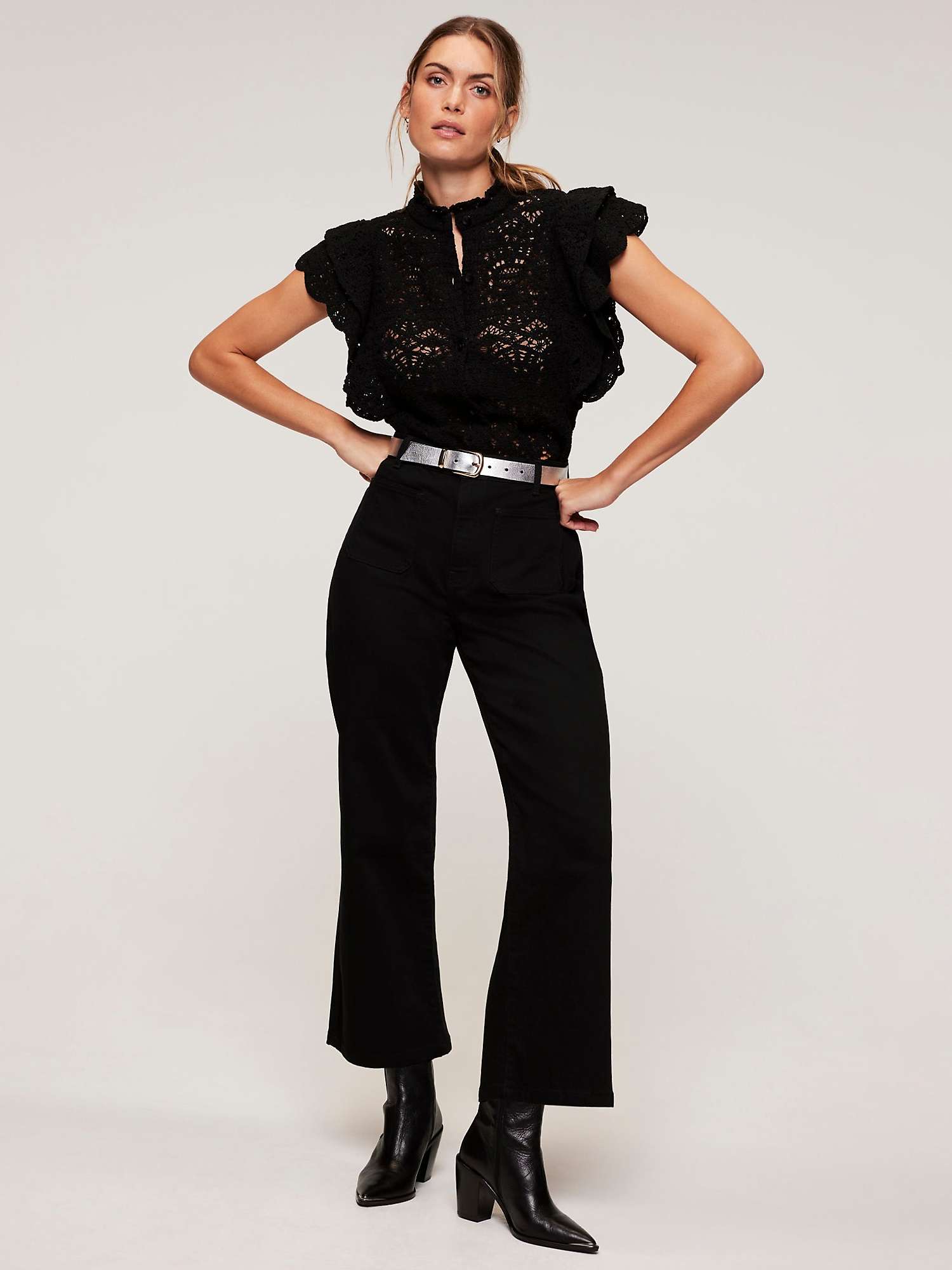 Buy Mint Velvet Cropped Wide Leg Jeans, Black Online at johnlewis.com
