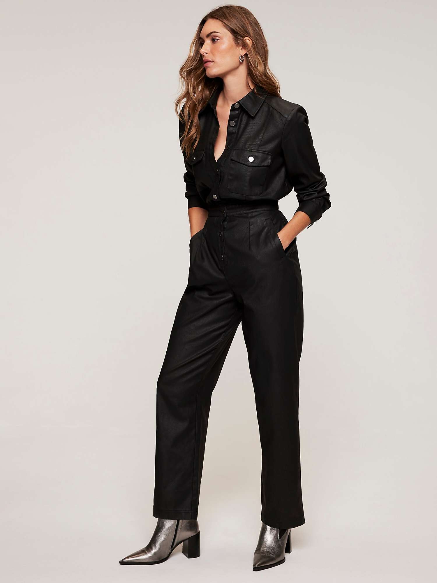 Buy Mint Velvet Coated Cotton Jumpsuit, Black Online at johnlewis.com