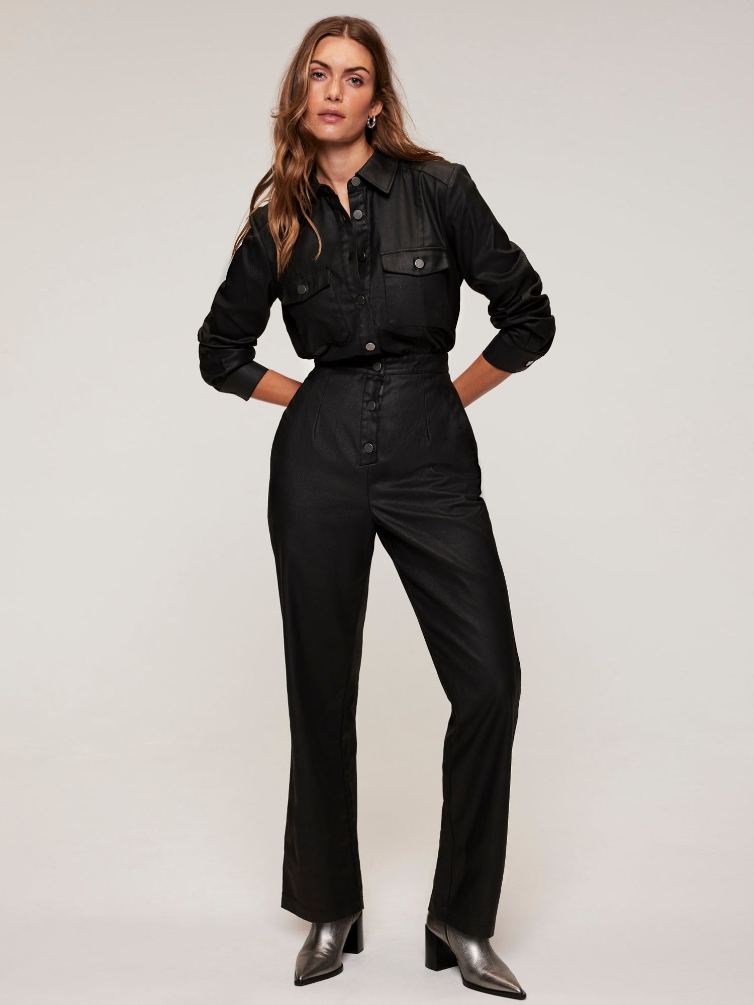 Buy Mint Velvet Coated Cotton Jumpsuit, Black Online at johnlewis.com