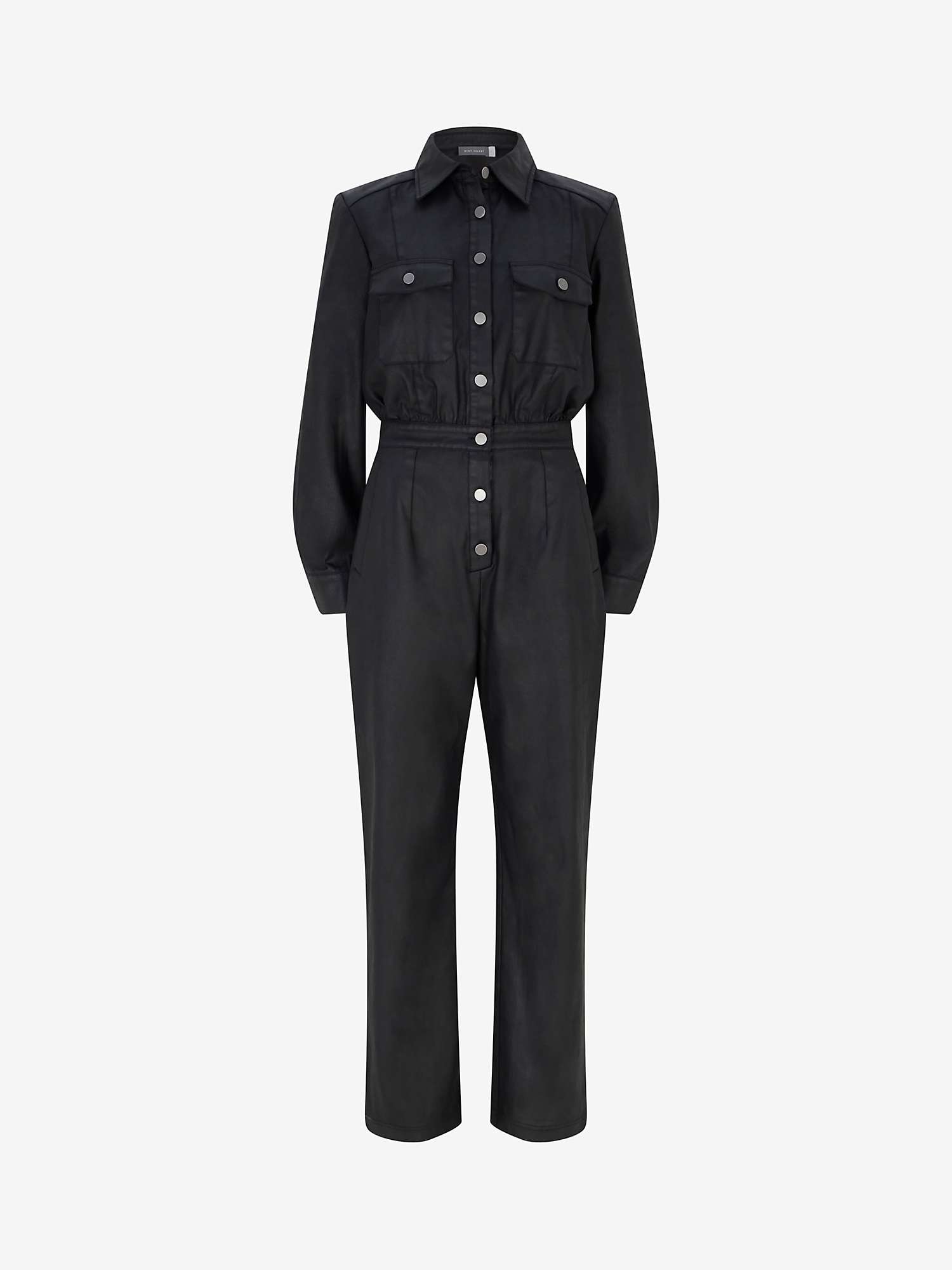 Mint Velvet Coated Cotton Jumpsuit, Black at John Lewis & Partners