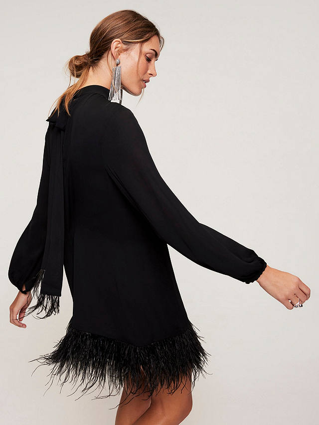 Mint Velvet Feather Mini Dress, Black