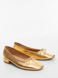 Mango Baila Bow Leather Ballerina Shoes, Gold