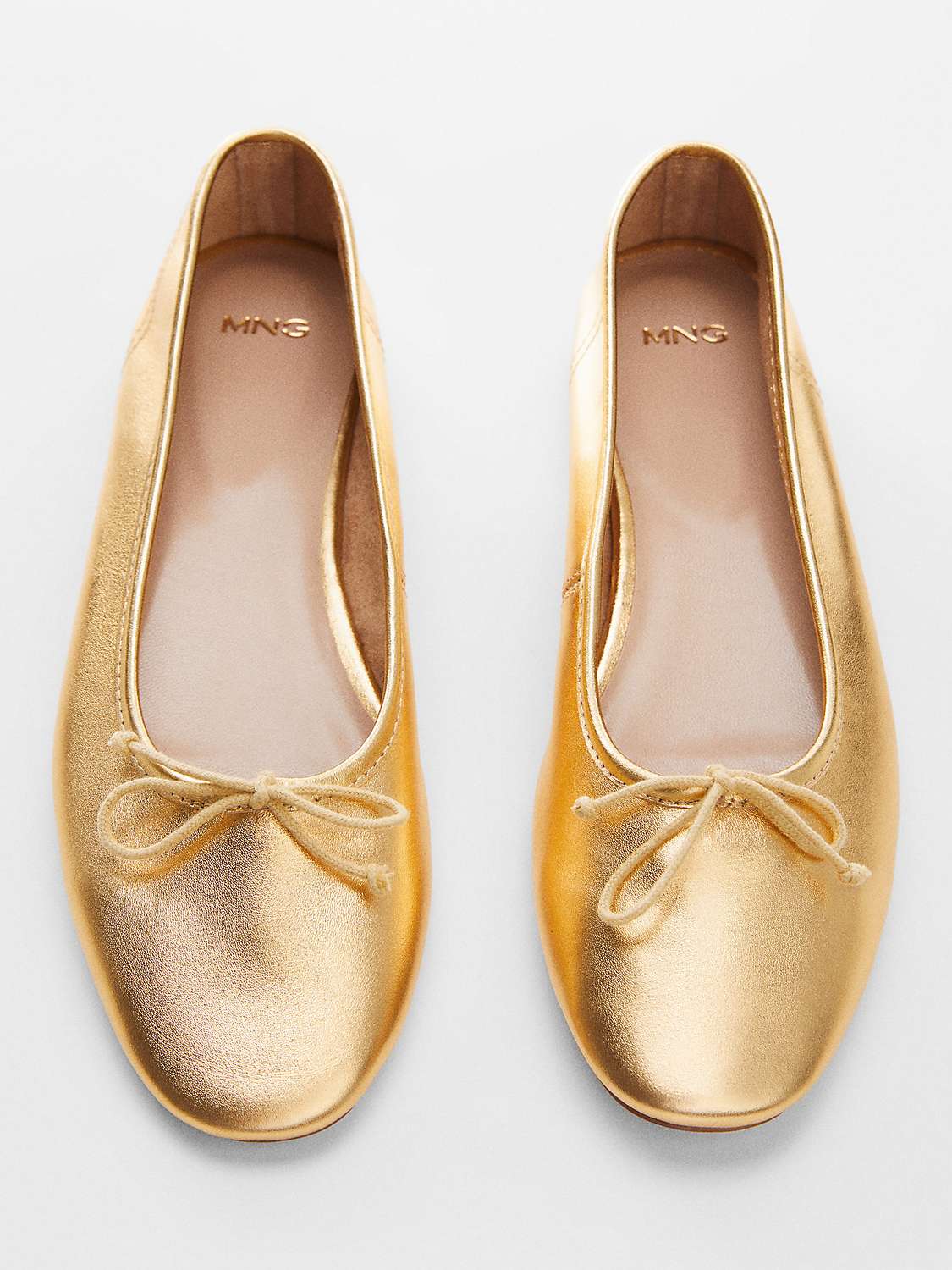 Mango Baila Bow Leather Ballerina Shoes, Gold at John Lewis & Partners