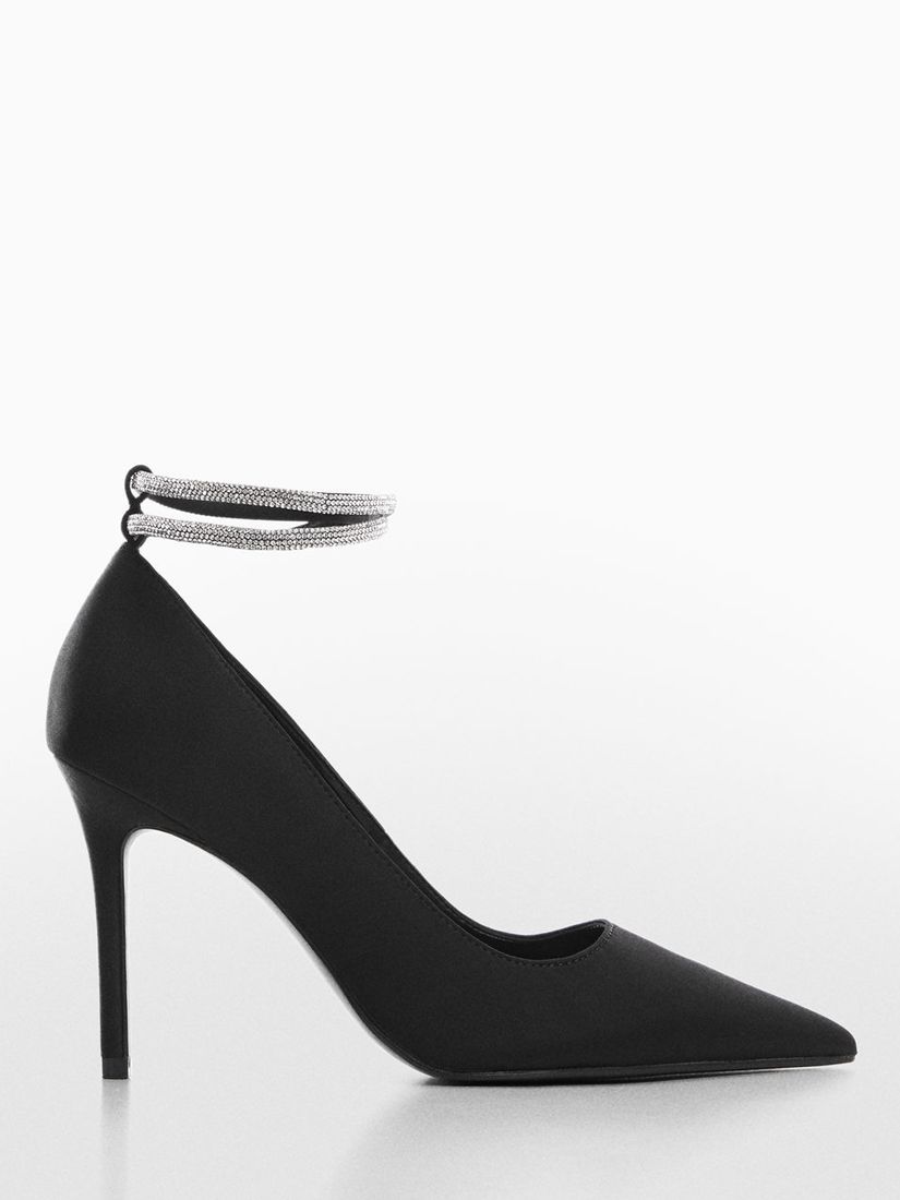 Mango Rona Rhinestone Strap Heeled Shoes, Black at John Lewis & Partners