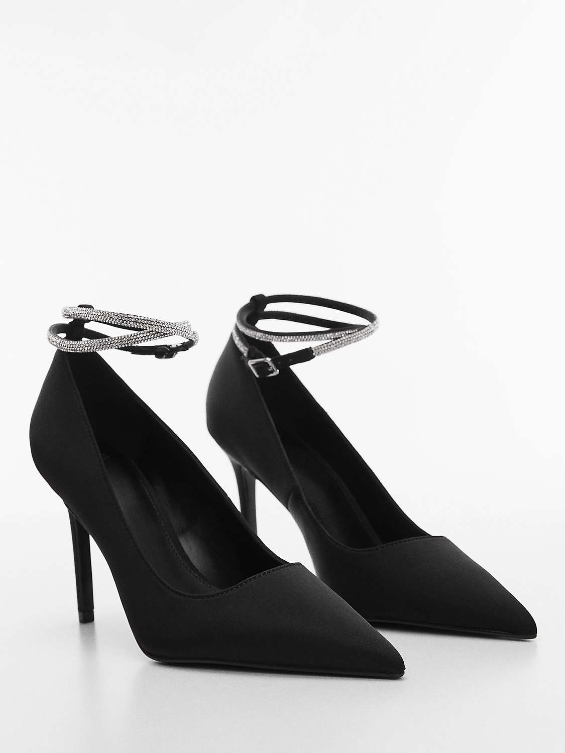 Buy Mango Rona Rhinestone Strap Heeled Shoes, Black Online at johnlewis.com