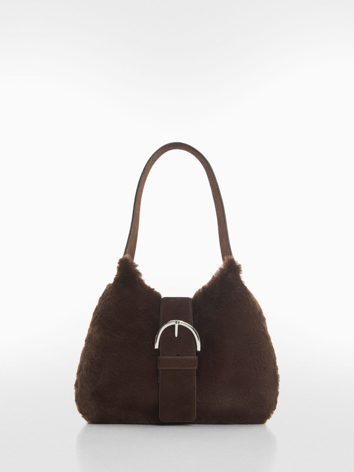 Buy Mango Copito Faux Fur Buckle Bag, Dark Brown Online at johnlewis.com